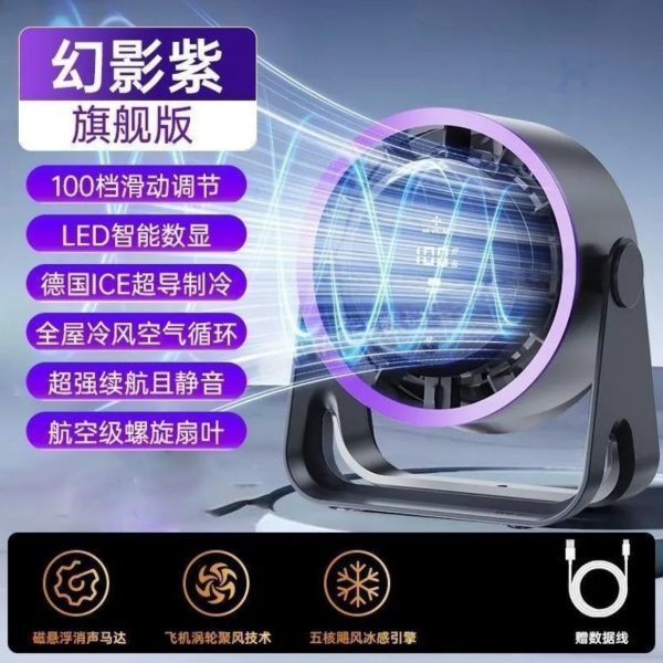 S__79724597 靜音桌上型小風扇 可充電不插電使用 百檔調節 360度旋轉 內附 充電線 掛牆貼